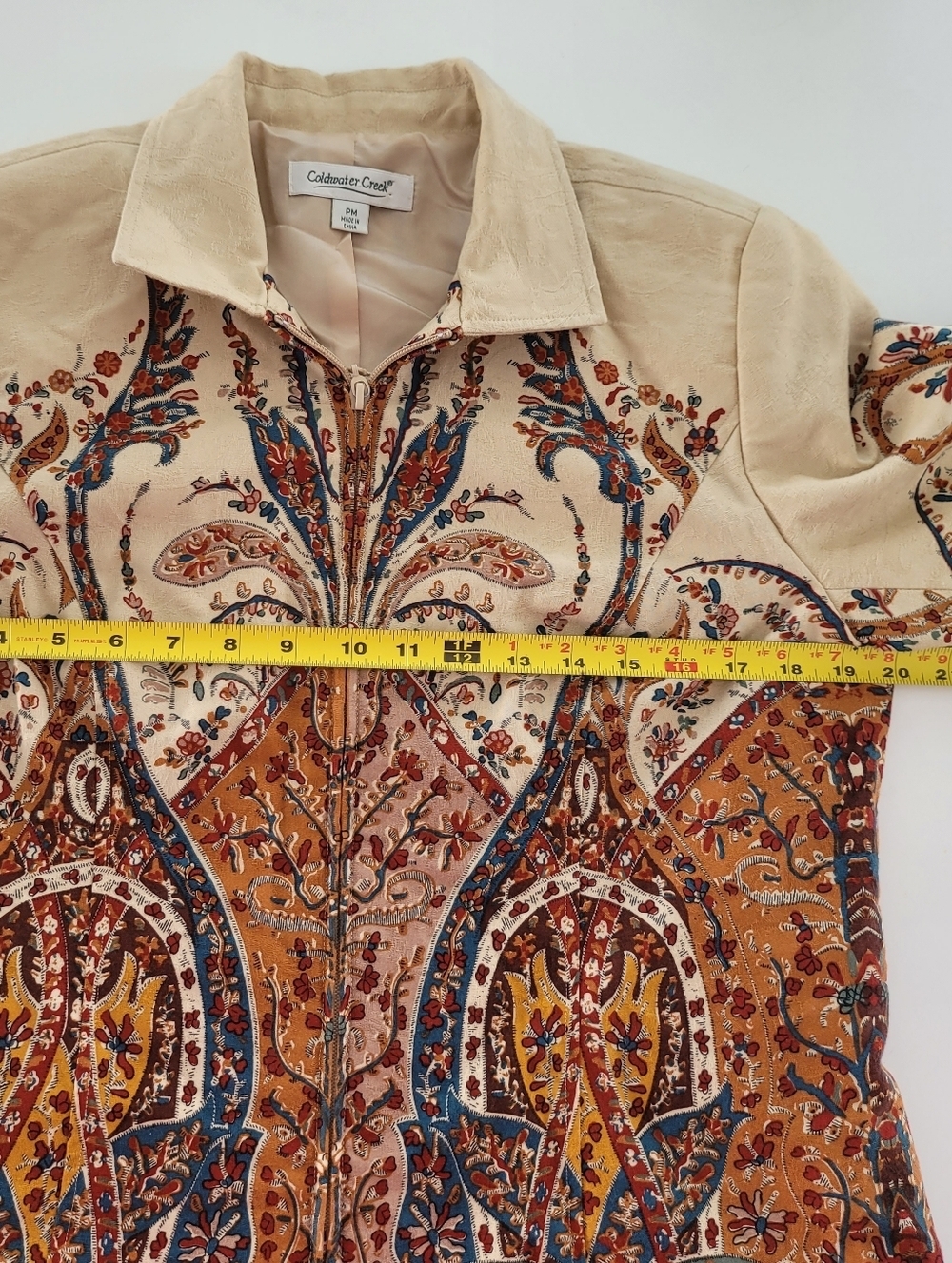 Coldwater Creek Blazer Womens Medium Paisley Tan Zip Up Jacket - Picture 11 of 16